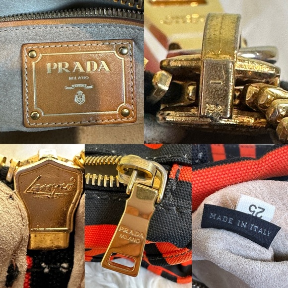💯Authentic PRADA Canapa Striped Tote Arancio🍀 - Picture 11 of 15
